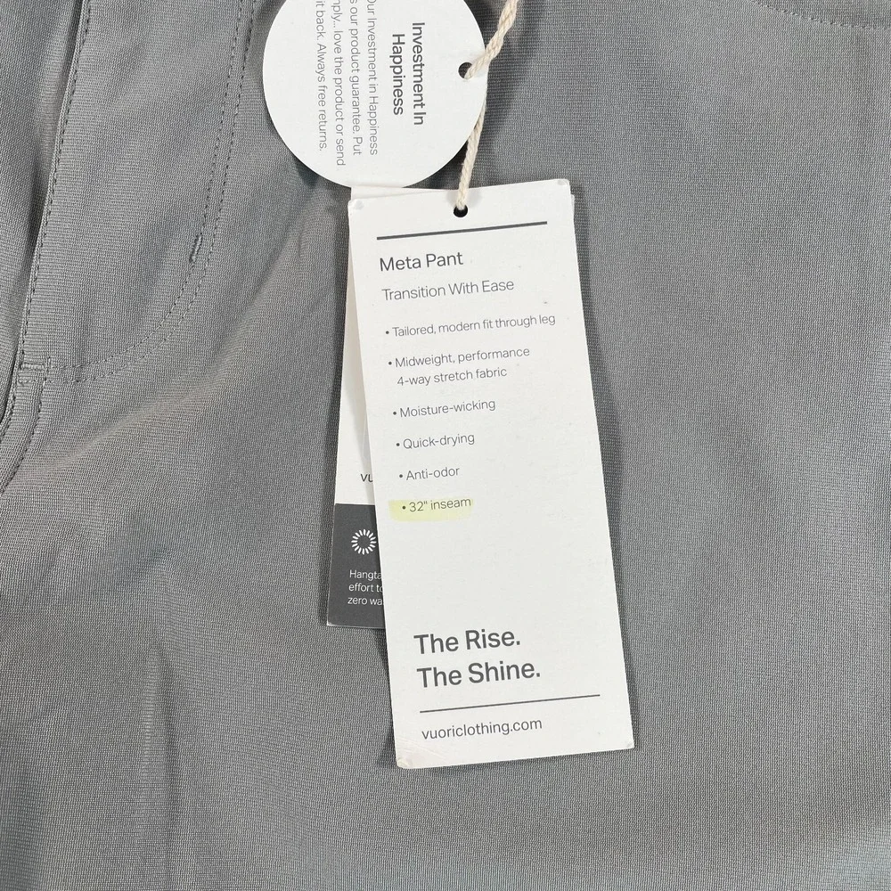 Vuori Meta Pants Men 34x27 Driftwood Athletic Slim Fit 5-Pocket Stretch NWT $128